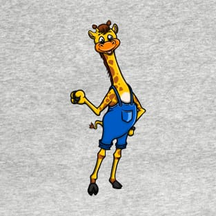 Cute Anthropomorphic Human-like Cartoon Character Giraffe in Clothes T-Shirt